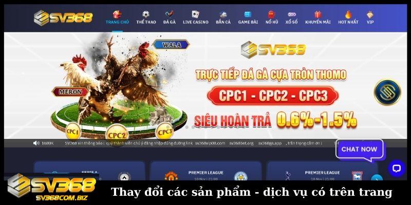 Thay doi cac san pham dich vu co tren trang